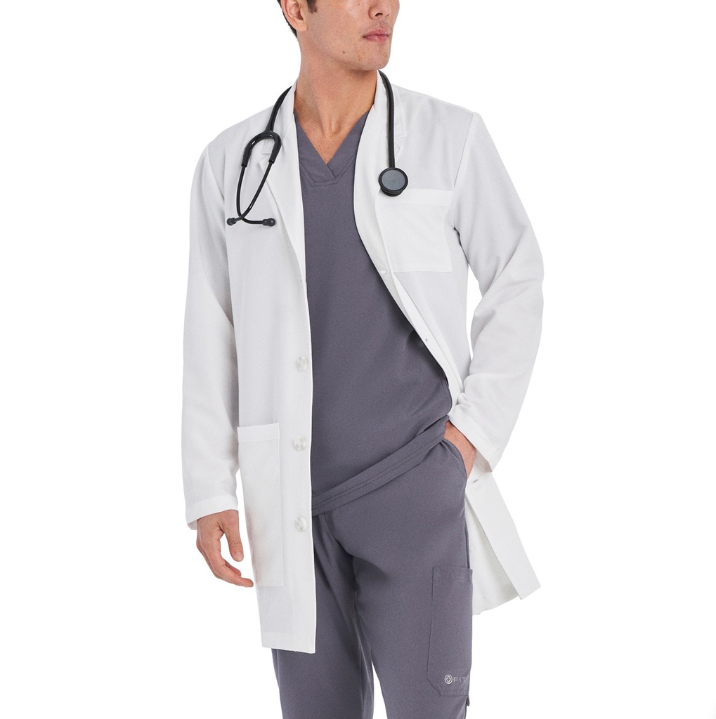 WL801 - Bata blanca tipo tableta de 5 bolsillos y cuerpo entero